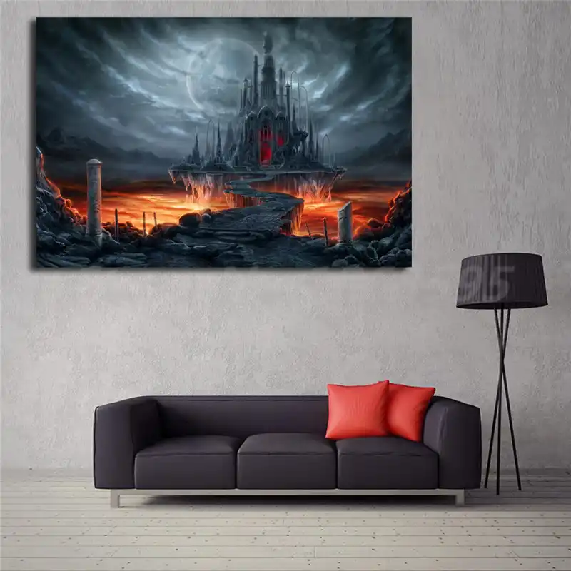 Skyrimゴシック城ダーク ムーンカラス壁紙キャンバスポスタープリント絵画装飾画像現代家の装飾 絵画 書道 Aliexpress