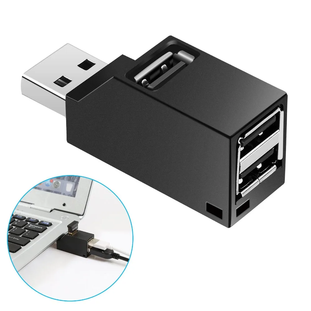 Мини USB 2,0 концентратор 3 порта Портативный usb-концентратор 480 Мбит/с высокоскоростной тонкий usb-хаб черный/белый для ноутбука