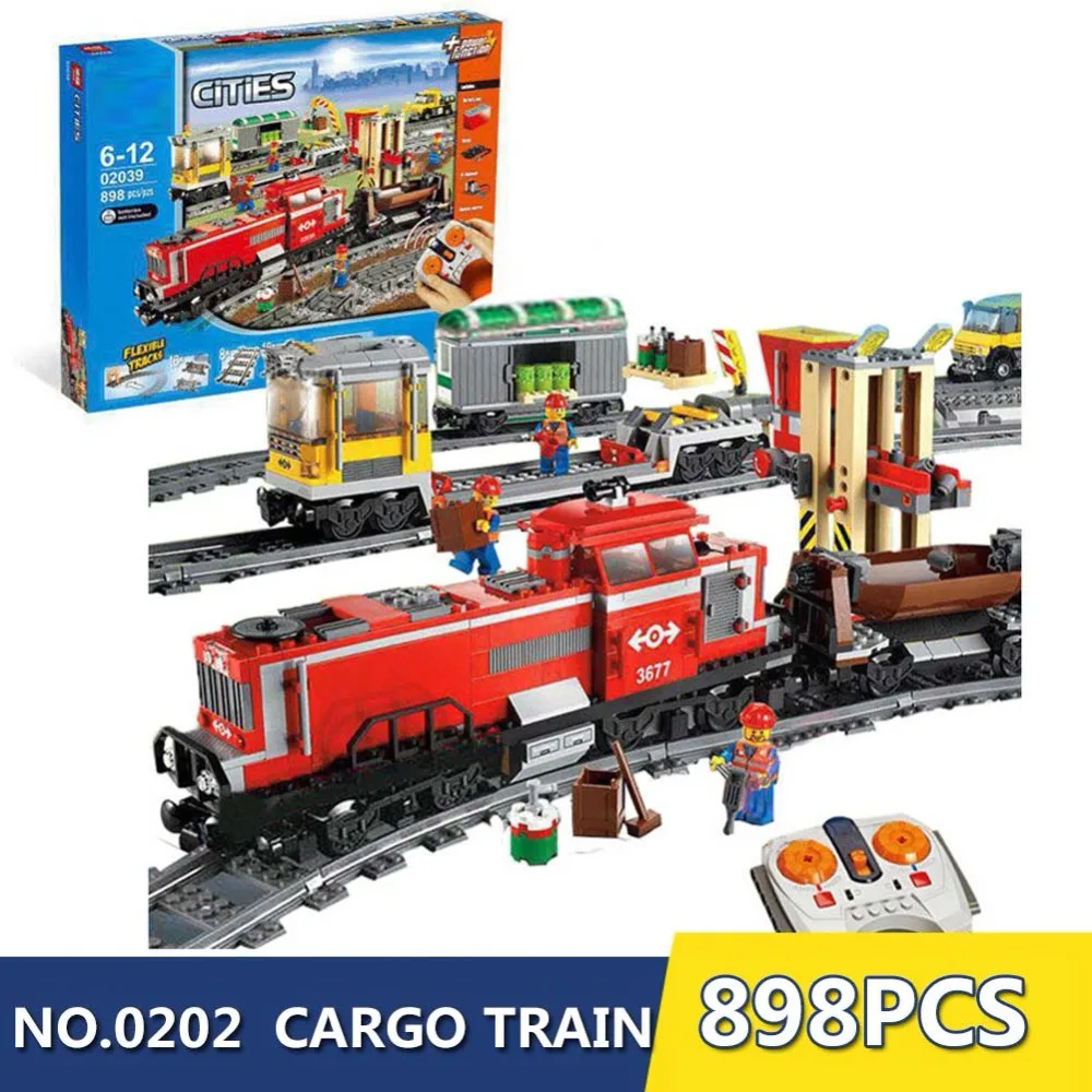 

Model 02039 building kits compatible with legoings city RED CARGO TRAIN 3677 Building Brick Blocks RC Train 898 Pcs