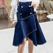 Saia Longa однотонная длинная юбка, Новое поступление, летняя одежда, уличная одежда, асимметричные оборки, до середины икры, ампир, для женщин