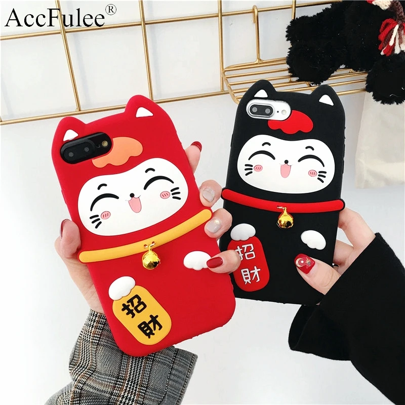 

3D Cartoon Lucky Cat Phone Case For iphone X 6 6S 7 Plus 7plus 8plus Cute Cat Protective Cases