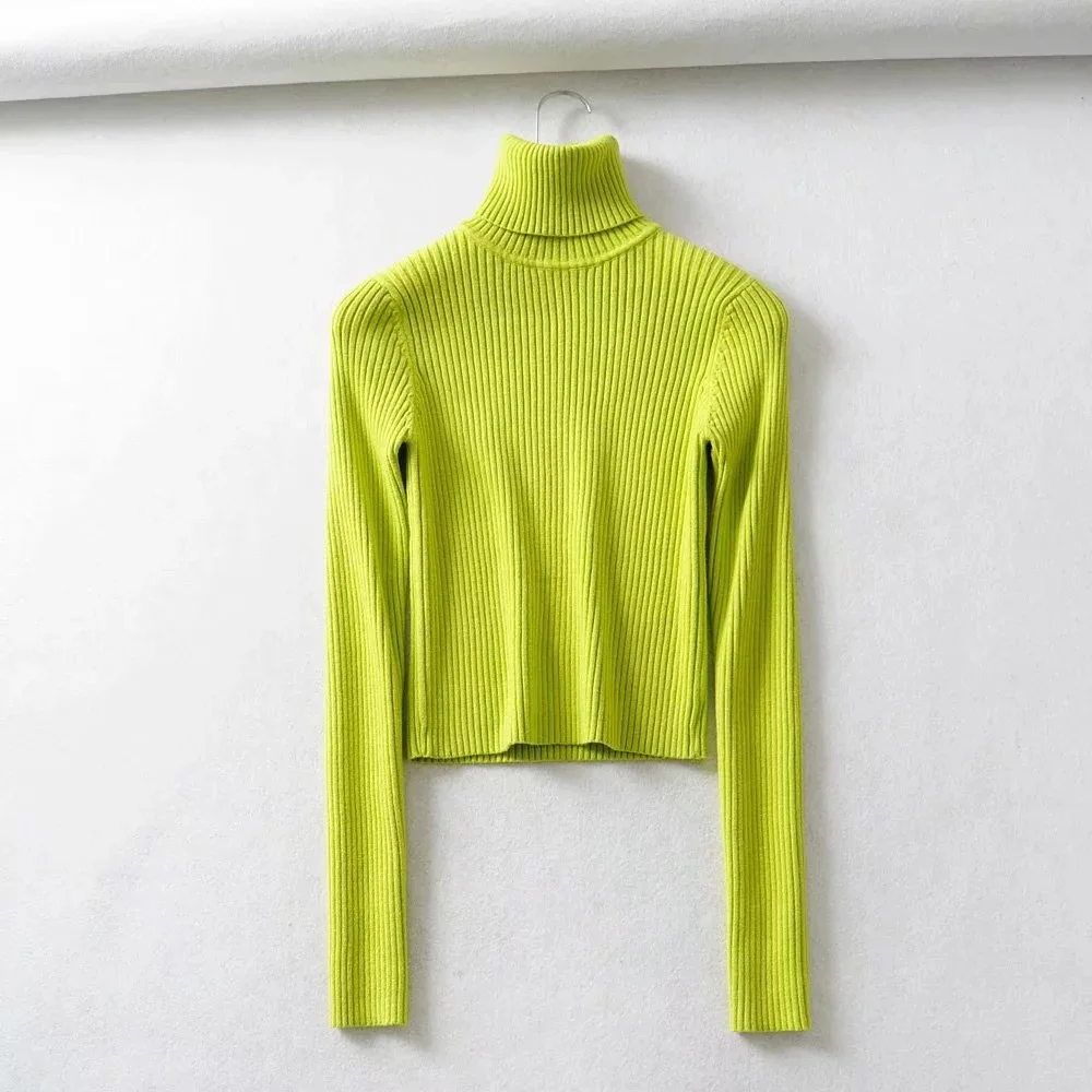 Long sleeved Womens Fall Sweaters turtle neck knitting thin Sweaters Pullovers korean chic casual basic Sweaters streetwear - Цвет: Green