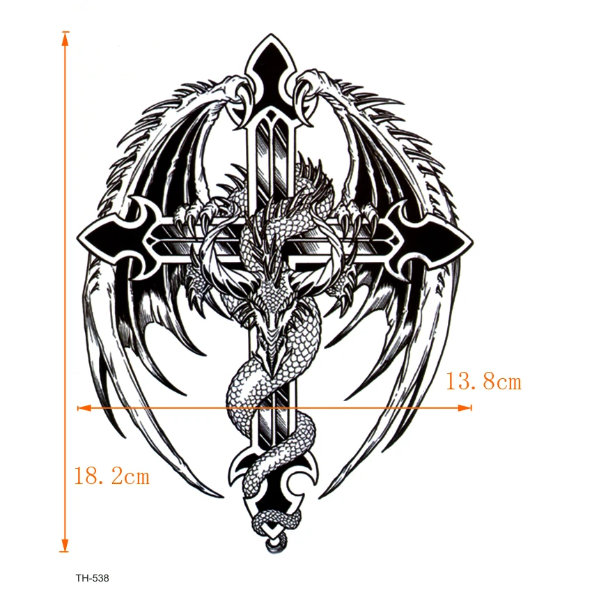 Крылатый дракон на кресте водонепроницаемые Временные татуировки мужские поддельные татуировки Татуировка на тело рукава Искусство татуировки хна татуировки наклейки