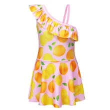 BAOHULU/пляжное платье детский купальник для маленьких девочек, Цельный купальник с лимонным узором для От 4 до 9 лет, детский купальный костюм на лето