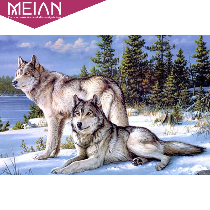 

Meian Wolf counted cross stitch kits paste painting the living room needlework kits Diamond Embroidery house decoration new