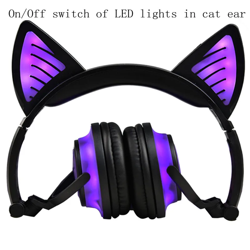 LIMSON Складная гарнитура стерео Фиолетовые наушники кошачьи ушки мигающий беспроводной светодиодный светильник наушники с подарочной коробкой