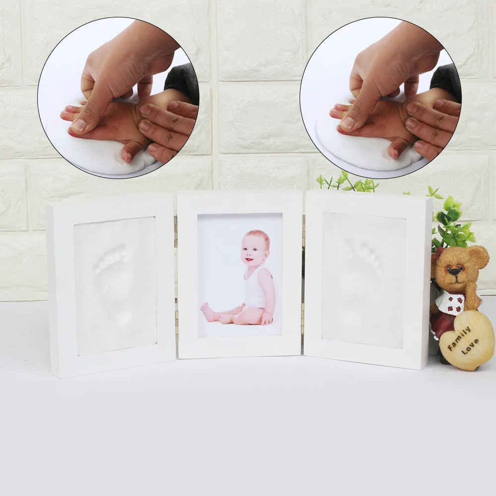 Для новорожденных DIY Handprint след твердые деревянные Сувениры подарки сушка мягкая глина отпечаток литья руки след 5 цветов