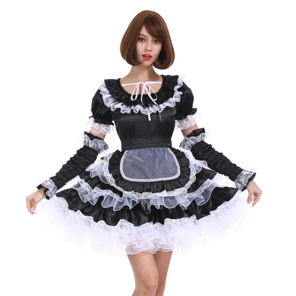 Sissy Girl Maid Cool Black Lockable Dress Puffy Crossdress Cosplay 