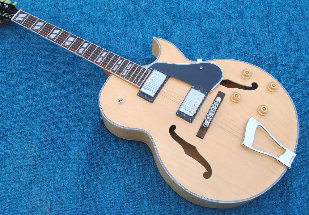 

Jazz electric guitar raw wood color double F hole hollow body maple neck high quality new product China