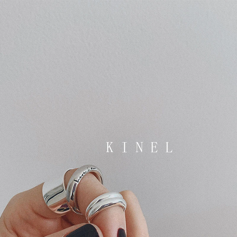 Kinel S925 Стерлинговое Серебро, шикарное английское толстое кольцо с логотипом, минималистичное широкое глянцевое Открытое кольцо с хвостом, антикварное ювелирное изделие, новинка