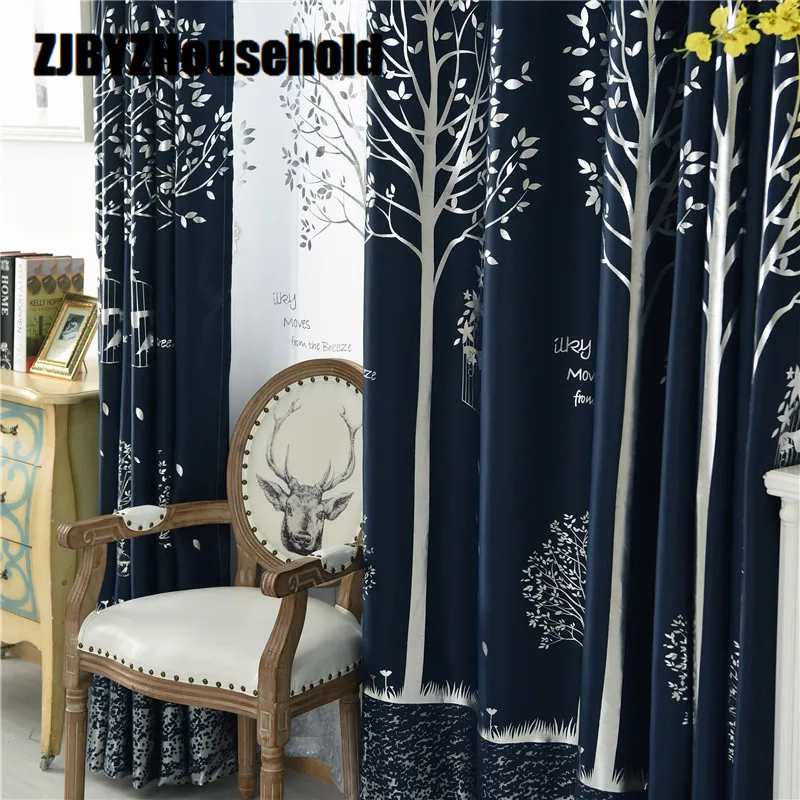 

Rural Young Trees Flax Window Shade Curtain Is Pure and Fresh and Hot Silver Curtains for Living Dining Room Bedroom