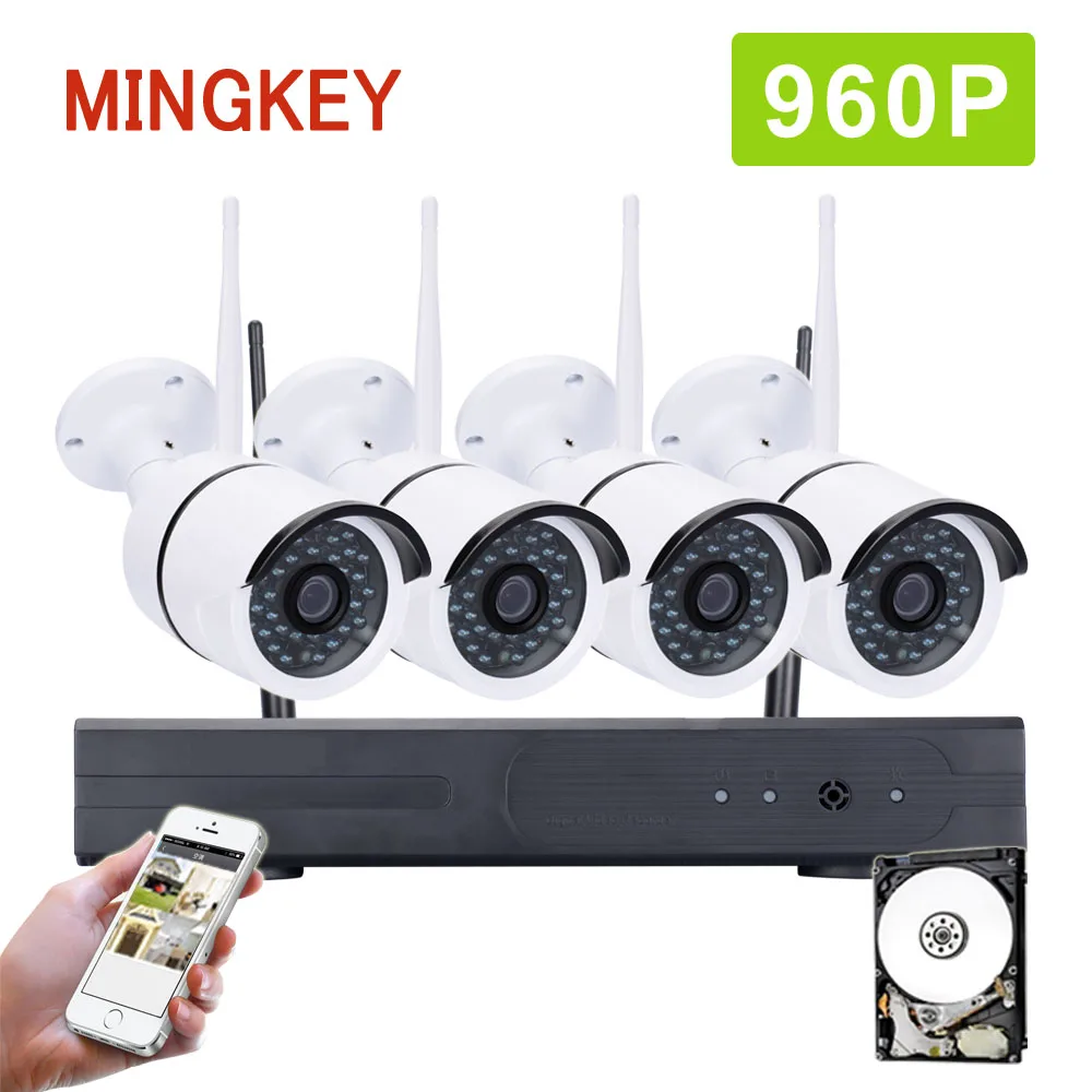 Mingkey 4ch 960 P Беспроводной безопасности Камера Системы 1.3mp Wi Fi комплект