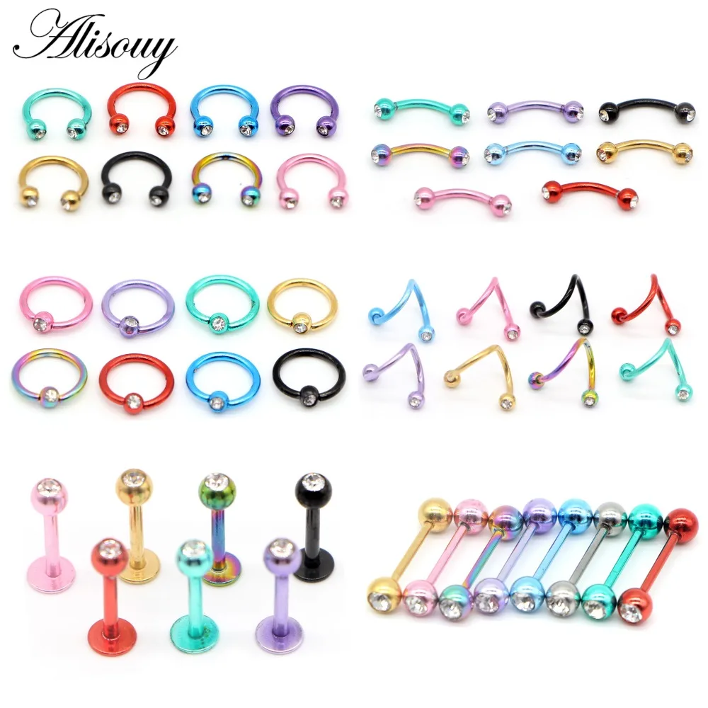 

Alisouy 1pc Punk Stainless Steel Lip Rings Labret Stud Piercing nose ring Spring With Crystal Tragus Helix Earring Body Jewelry