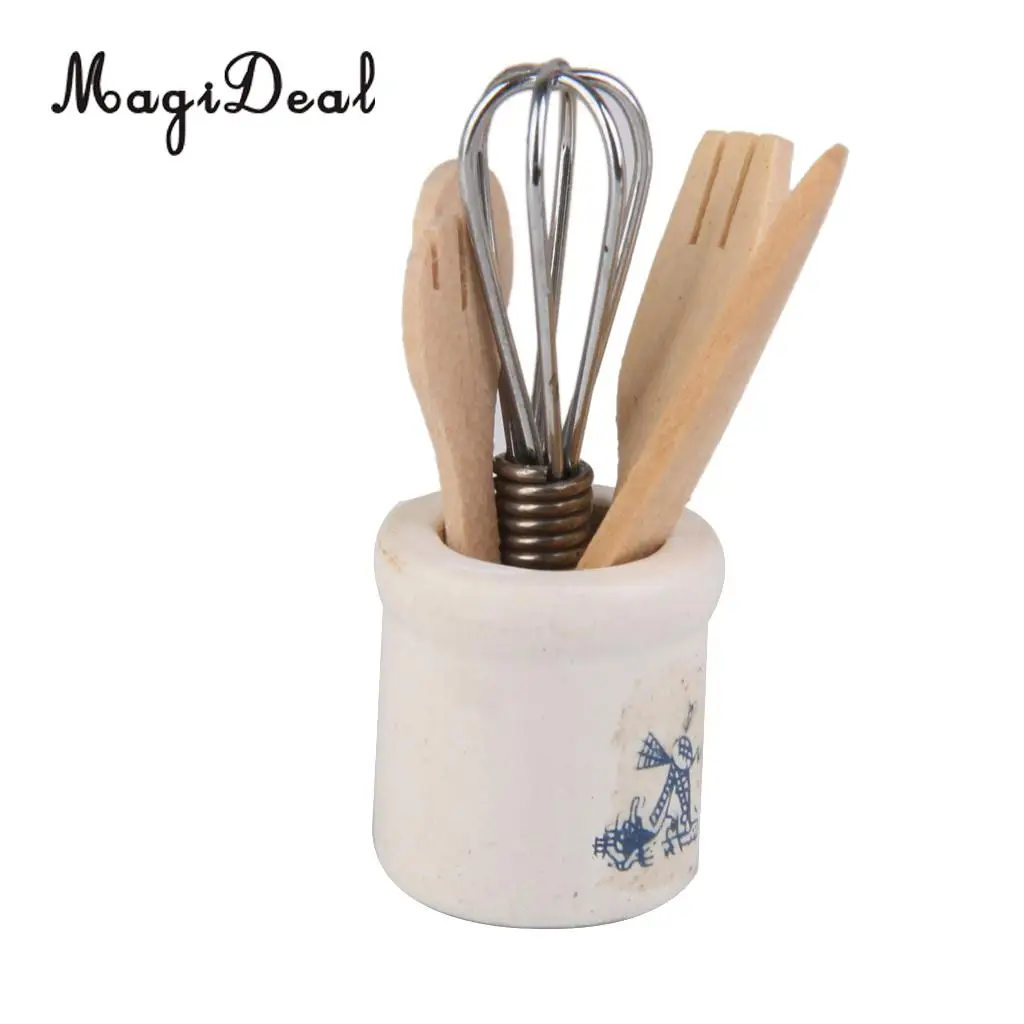 1/12 Dollhouse Miniature Kitchenware Set Eggbeater Spoon for Dolls House Decor Kids Children Pretend Play Kitchen Toys