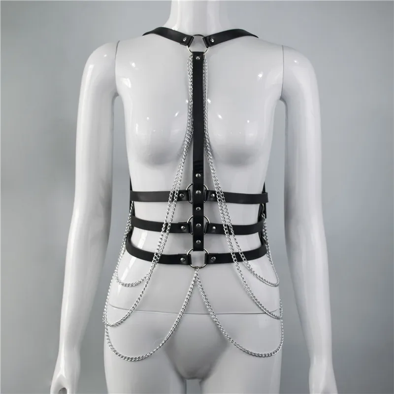 

Women Punk Chain Tassel Leather Harness Garter Belt Steampunk Bustier Women's Leather Shoulder Strap Jartiyer Sexy Corset Belt