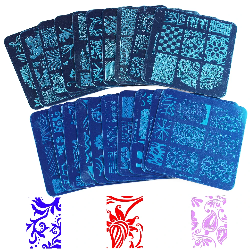 

Finger Angel 20 Pcs Mix Design Nail Stamping Template+1 Stamper + 1 Scraper Nail Art Image Stamp Stamping Plates ManicureHQ030