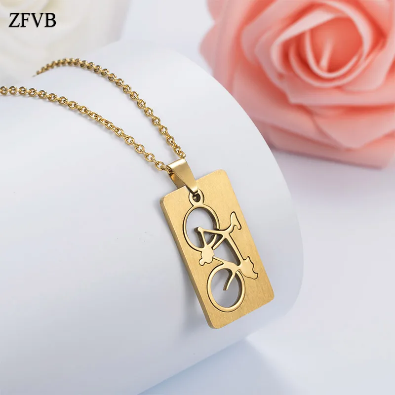 

ZFVB Fashion Sporty Bicycle Pendant & Necklace for Women Men 316L Stainless Steel Gold color Mountain Bike Necklaces Jewelry