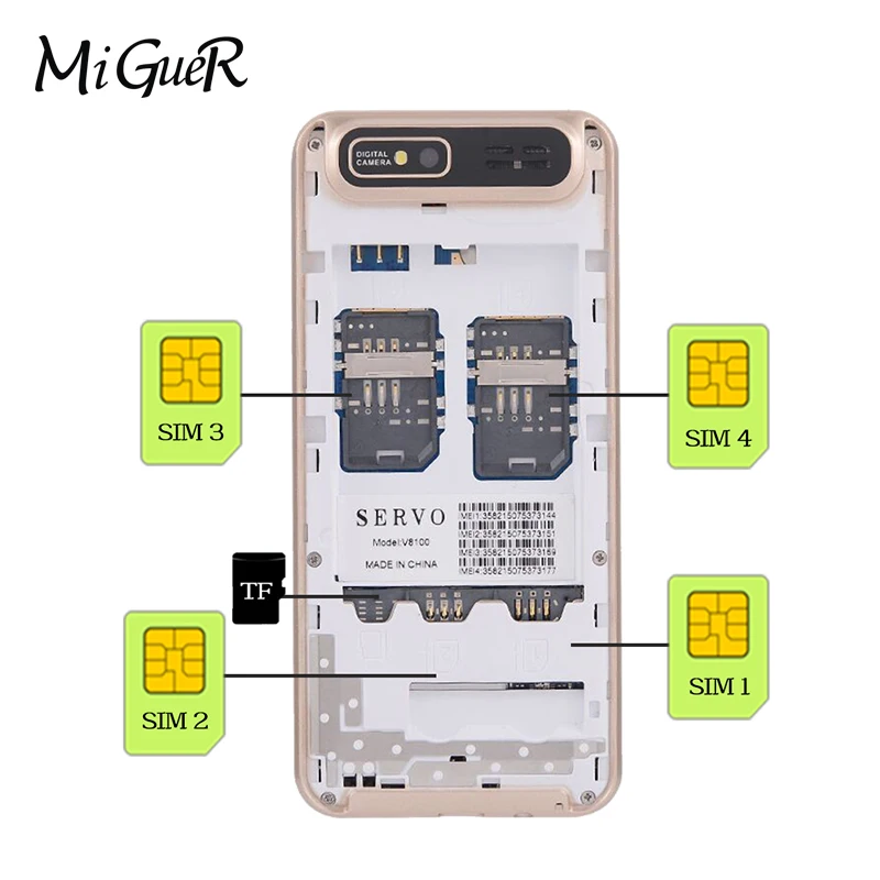 Servo V8100 2 8 дюйма мобильный телефон 4 sim карты сотовые телефоны Bluetooth MP3 русская