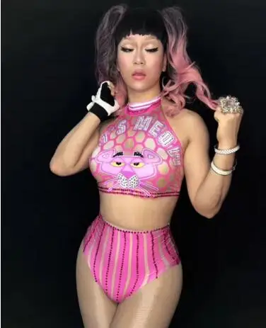 لطيف الوردي بيكيني عالية الخصر قصيرة مجموعة مثير النساء عرض مسرحي ارتداء المصفقين احتفال حزب اللباس زي لعبة الزي