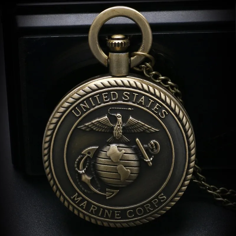 Винтажные бронзовые ретро Соединенные Штаты морской корпус тема карманные часы для мужчин женщин военные мужские подарки