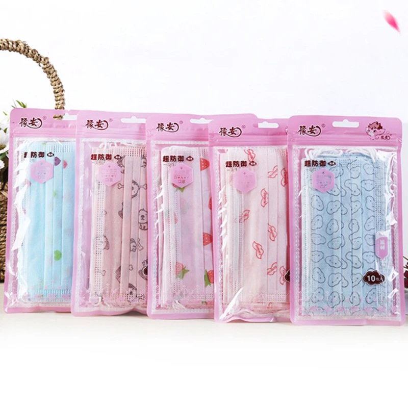 

10Pcs Child Cartoon Printed Non-Woven Mouth Face Masks Kids Medical Earloop Respirator Cover Disposable Anti Dust Mouth Mask