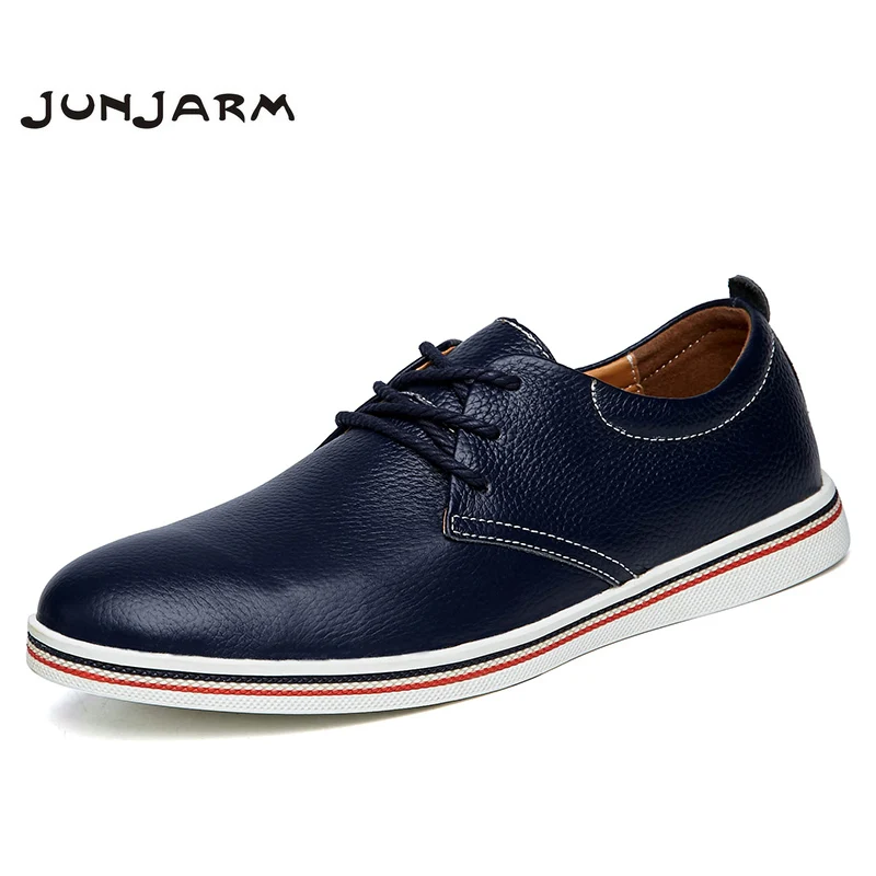 JUNJARM 2020 British Style Men Flats Shoes Handmade Genuine Leather Business Breathable Lace-up 38-47 | Обувь