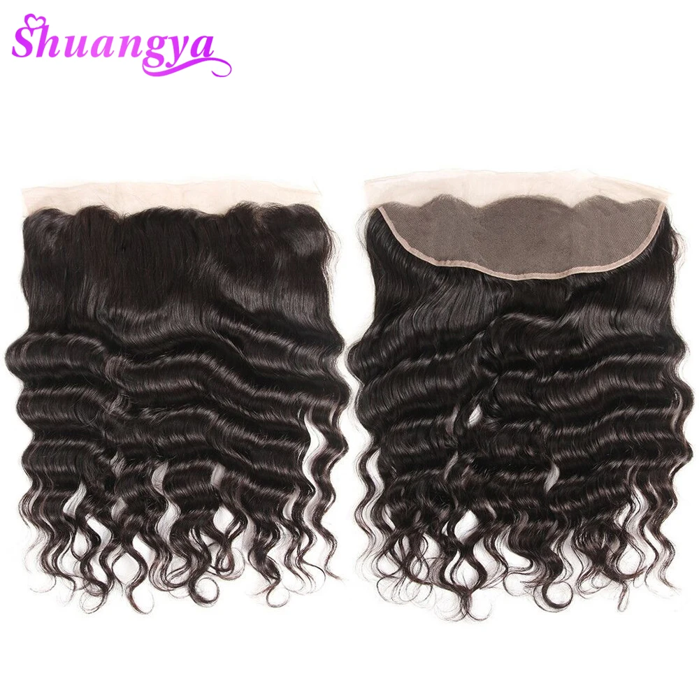 Shuangya Hair 13x4 Lace Frontal Free/Middle Part Brazilian Loose Deep Wave Frontal 130% Density Remy Human Hair Frontal 8\