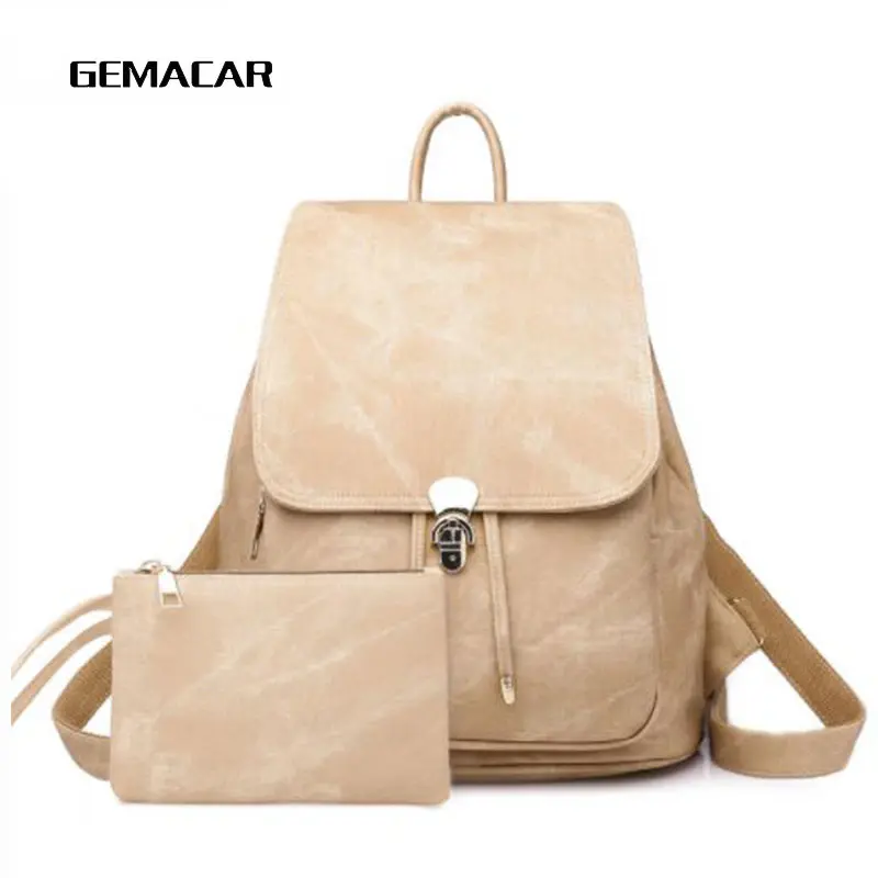 

New Ladies Backpack Fashion Imitation Leather Kit Backpack Simple Ladies Lock Design Bag Youth Student Backpack Waterproof