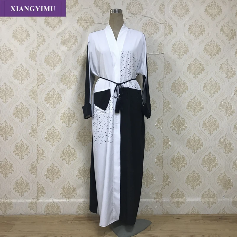 F8871 2019 мусульманские бриллианты abaya полное платье кимоно длинные халаты Jubah Дубай