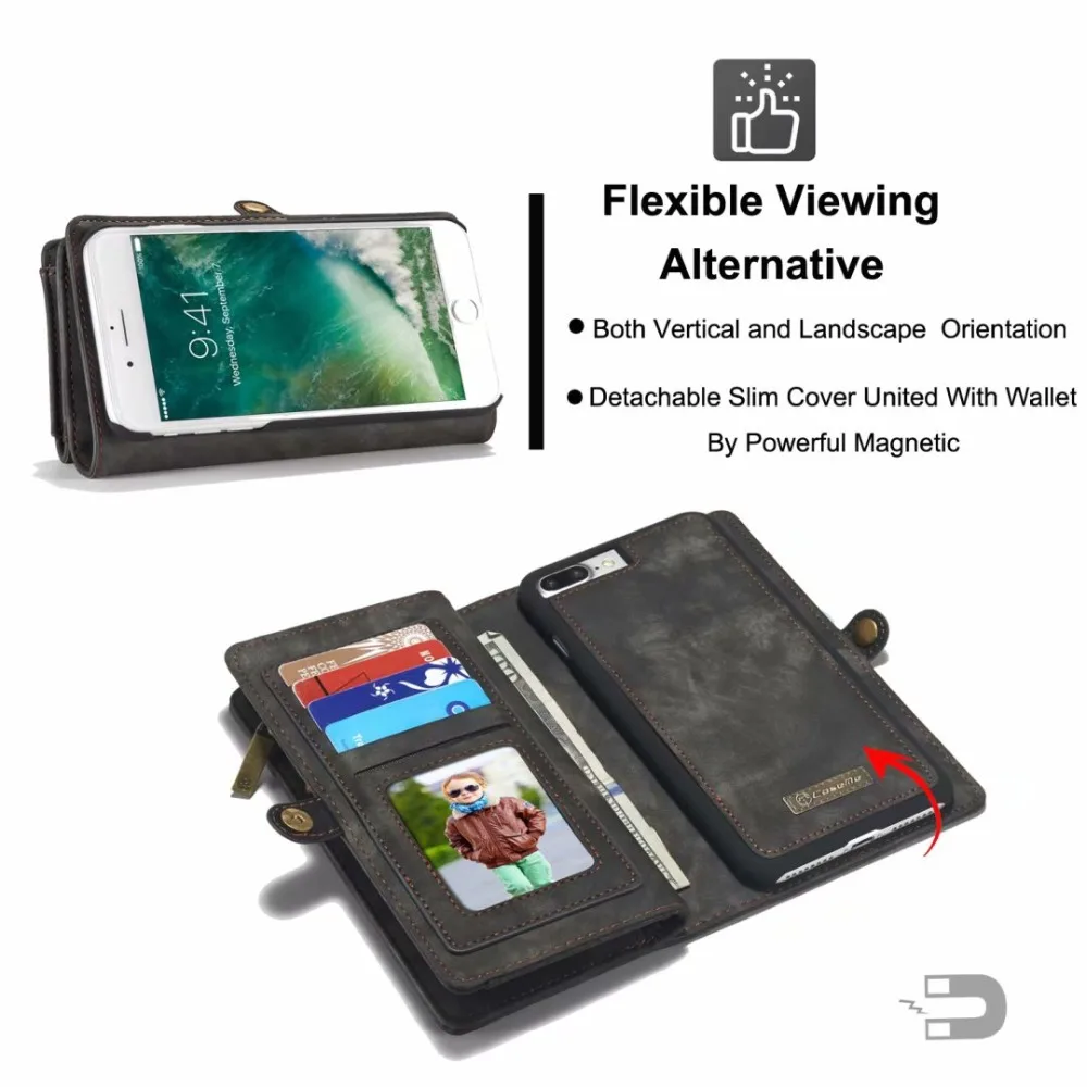 

Case For iPhone 7 Plus 8 Plus X Xs Max XR Genuine Leather Zipper Multifunction Wallet 2 In1 Design Phone Full Cover Case