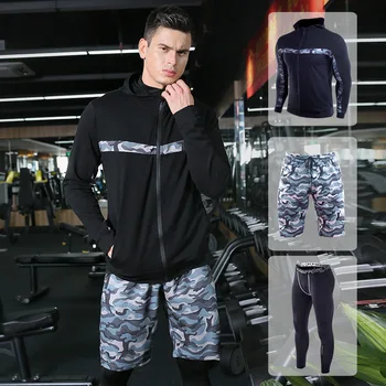 

2019 Running Set Men's Gym Clothes Stretchy Compression Tights Sportswear Fitness Training Sports Jogging Suits 3 in1 set #1833