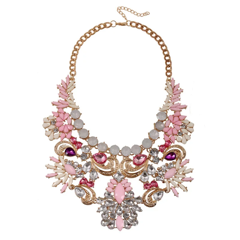 Amazon Hot Sale Fashion Women Multicolor Crystal Statement Necklace Brand Gold Big Necklace ...