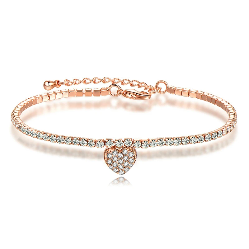 

Fashion Women Full Crystal Charm Heart Sliver Rose Gold Bracelets Simple Luxury Party Meeting Office Ladies Bracelet Jewelry
