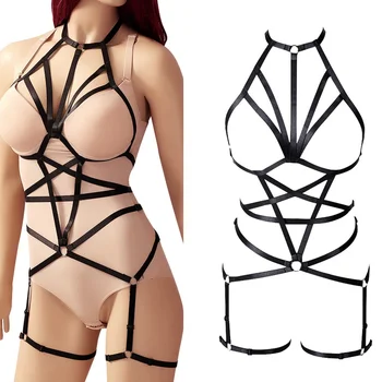 

Women Body Harness Set Plus Size Bra StrapTop Cage Lingerie Pastel Goth Punk Garter Belt Fashion Art Dance Festival Rave wear