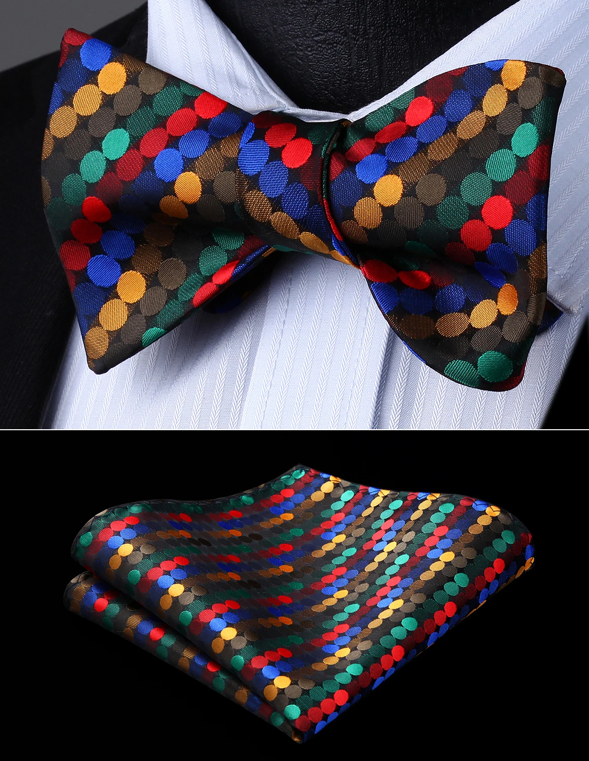 Men Woven Party Wedding Black Brown Red Polka Dot Self Bow Tie Pocket