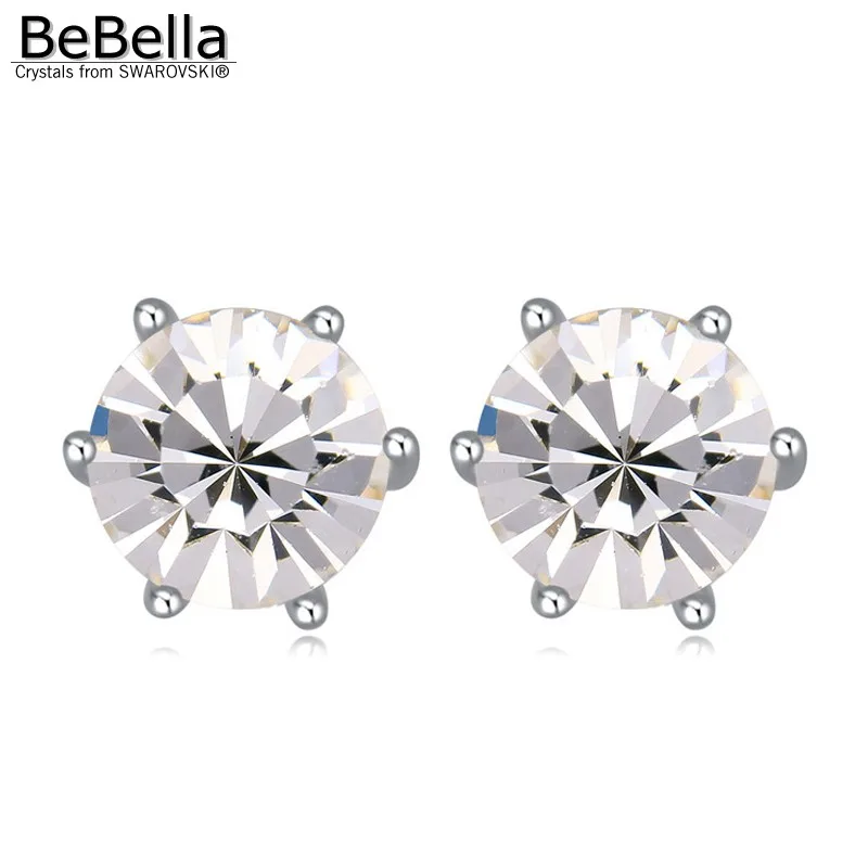 Серьги BeBella круглые с 6 когтями 0 7 см серьги из кристаллов Сваровски подарок для