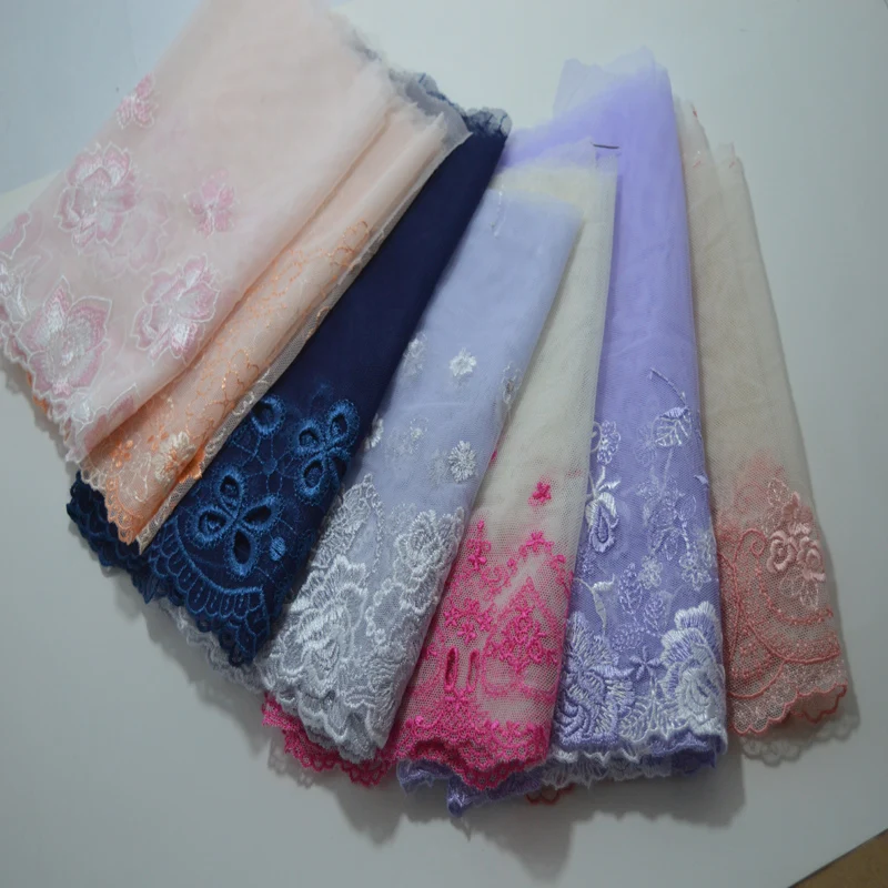 somelace 19-22CM(2yds/lot)blue,pink,purple,red,etc soft gauze colorful floral embroidery fabrics embroidery lace trim18081110