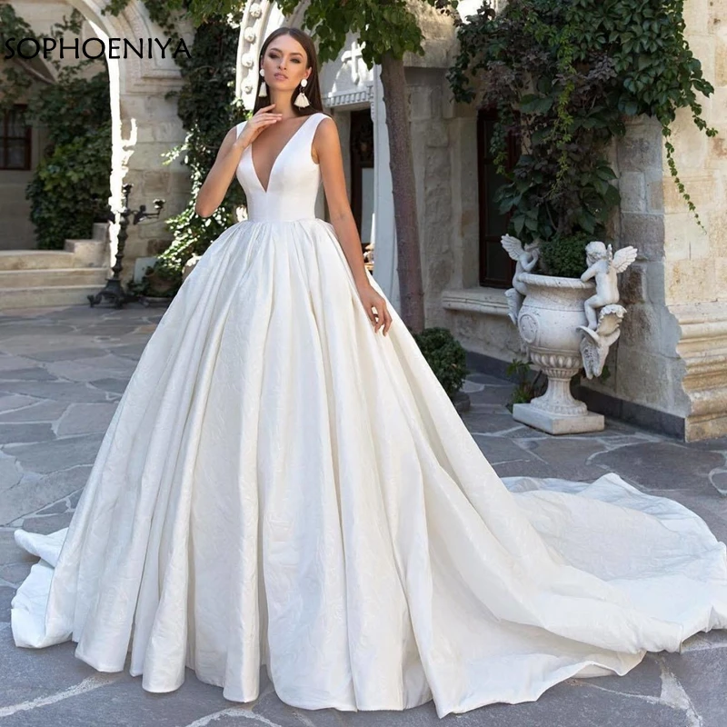 Новое поступление, атласное свадебное платье с v-образным вырезом,, бальное платье, свадебные платья, большие размеры, Robe de mariee hochzeitskleid, свадебное платье