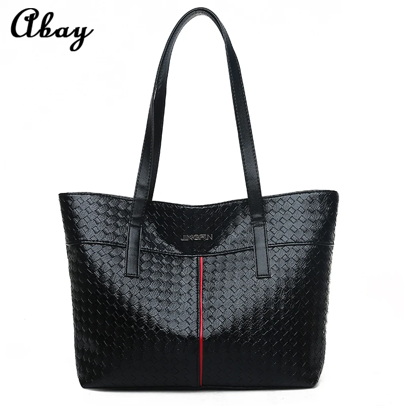 

2019 fashion new retro big bag shopping bag black red female bag polished leather handbag female shoulder bag