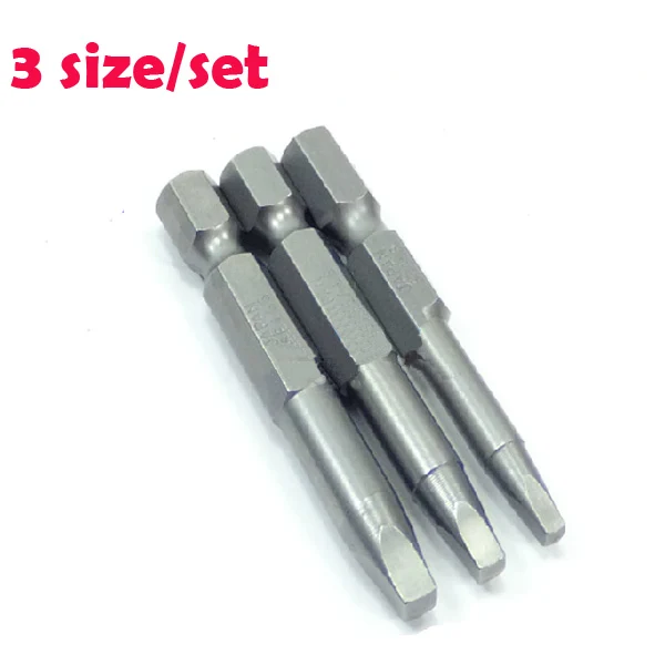 3Size/Set 50mm length 1/4 Inch Square Head Screwdriver Bits Set Tool