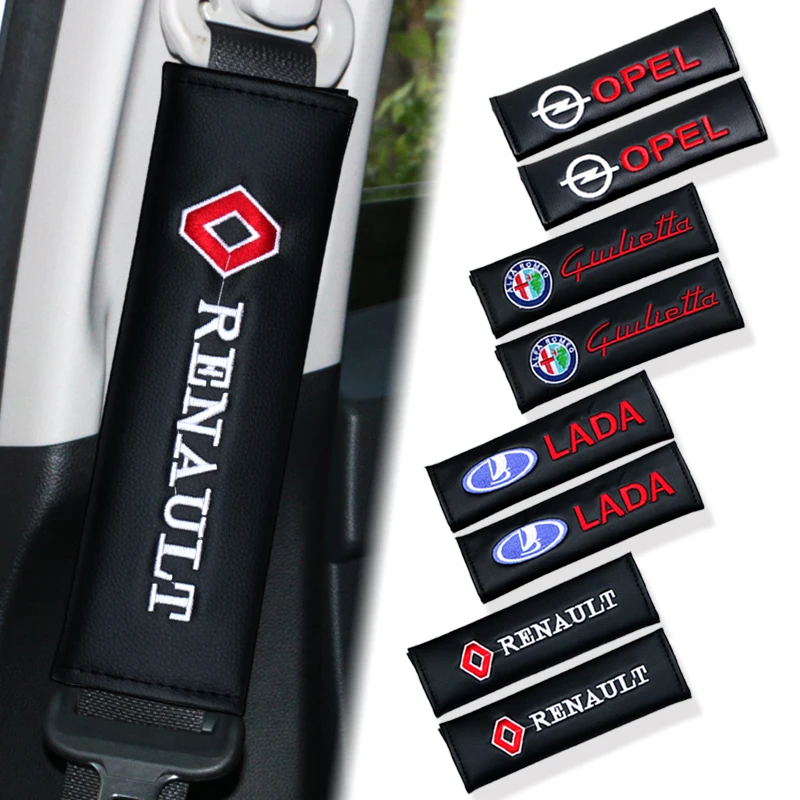 

2PCS Car styling Faux Leather seat belt cover case for lada opel renault alfa Toyota chr Seat abarth mitsubishi RalliArt emblem