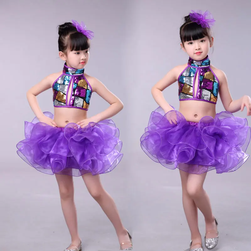 Детские джазовые танцевальные костюмы с блестками, Одежда для танцев, современный танцевальный костюм для девочек, Детский костюм для танцев