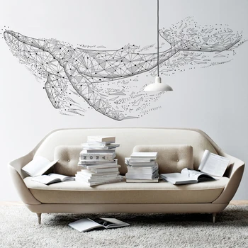 

Wall Stickers Geometric Big Swimming Whale Black Modern Bedroom Living Room Wall Stickers Office Wall Decoration DIY Wall Art