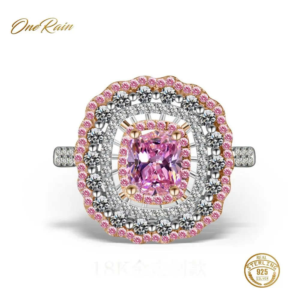 

OneRain Luxury 100% 925 Sterling Silver Pink Sapphire Zircon Wedding Engagement Cocktail Party For Women Ring Jewelry Wholesale