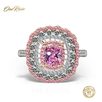 

OneRain Luxury 100% 925 Sterling Silver Pink Sapphire Zircon Wedding Engagement Cocktail Party For Women Ring Jewelry Wholesale