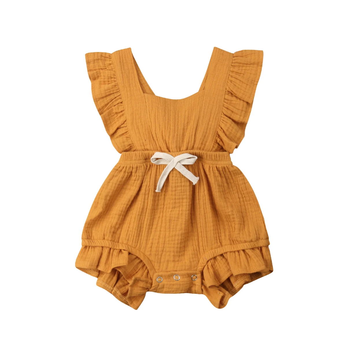 Newborn Baby Girl Summer Ruffle Cotton Romper Jumpsuit Outfits Clothes Sunsuit 0-24M Solid Color Outfits - Цвет: Цвет: желтый