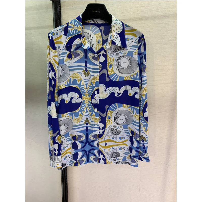 

High-end products, stylish silk, printed shirts, women's long-sleeved shirts, temperament, fashion, leisure, 100 % silk.
