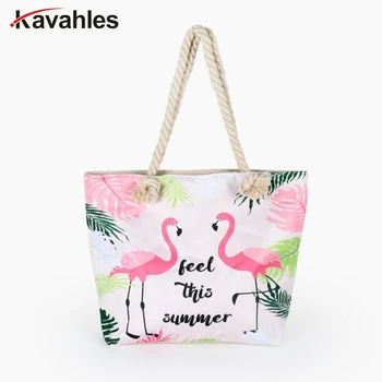 

Fashion Large Capacity Summer Beach Bag Lady Leaf Flamingo Printed Shoulder Bag Female Tote Handbag Women Shopping Bag LW-81