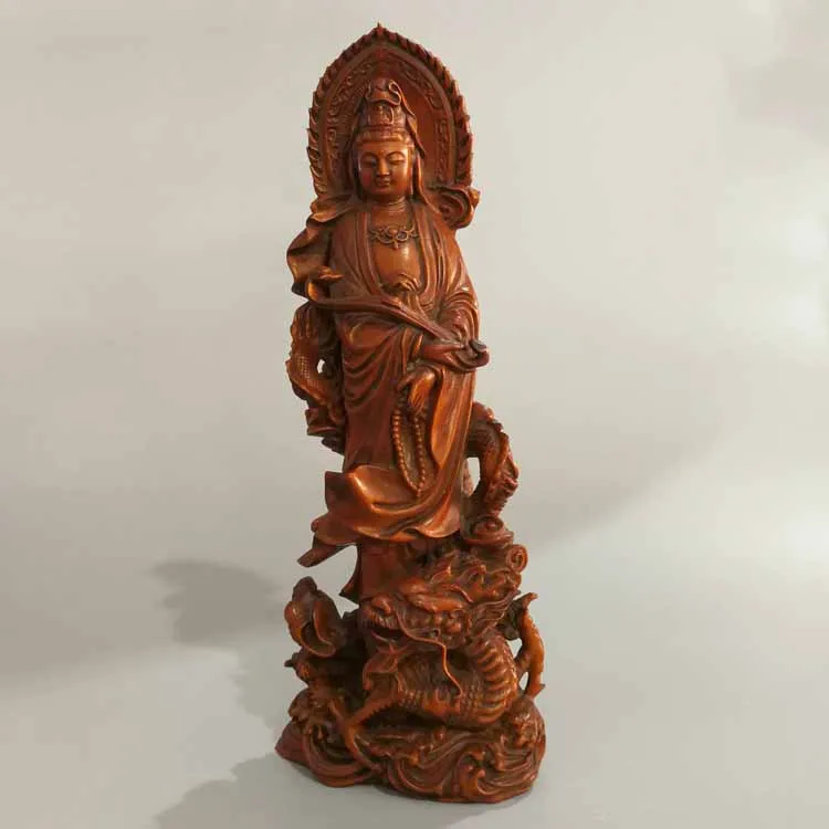 

Antique antique Old poplar wood water guanyin decoration old wood carving guanyin Bodhisattva decoration
