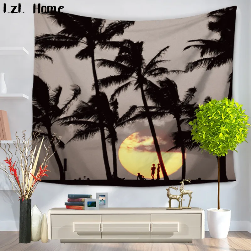 LzL Home Sunset Scenery Pattern Tapestry Coconut Palm Tree Tapestry